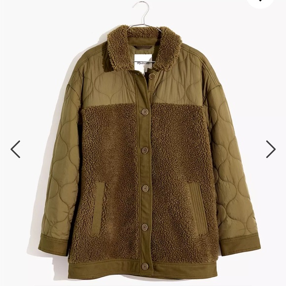 Madewell Jackets & Blazers - Madewell Green Hybrid Sherpa Quilted Teddy Utility Jacket